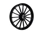Black motorcycle wheel with alloy spokes for Revelry Motorcycles in Australia.