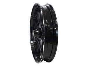 High-quality black motorcycle wheel for custom Revelry Motorcycles builds in Australia.