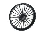 Black motorcycle wheel rim for Revelry Motorcycles, durable alloy spoke wheel for custom bikes.