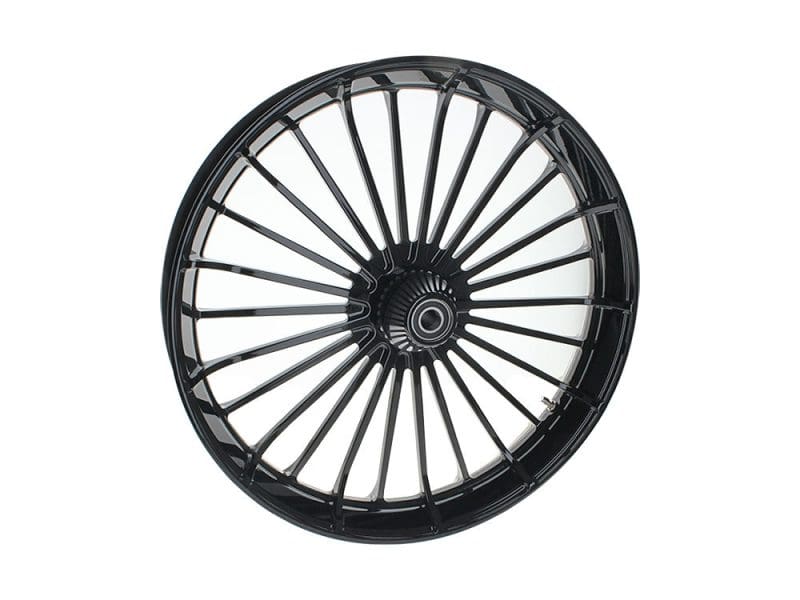 23in. x 3.75in. FXBR3/Breakout Replica Wheel - Gloss Black. Fits Breakout 2013up. Black motorcycle wheel rim for Revelry Motorcycles, durable alloy spoke wheel for custom bikes.