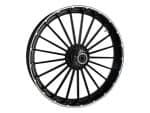 High-performance motorcycle wheel featuring durable black alloy construction for Harley Davidson bikes.
