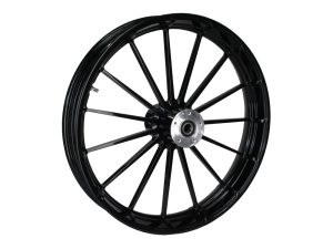 Alloy motorcycle wheel with black finish for Revelry Motorcycles.