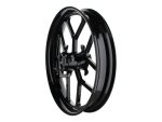 High-performance black motorcycle wheel for Revelry Motorcycles repairs and custom builds.