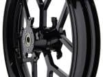 High-performance black motorcycle wheel with alloy spokes for revelry motorbikes Australia.
