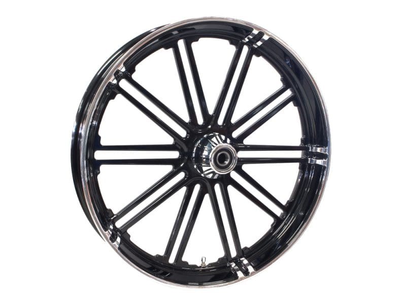26in. x 3.75in. BKO/Breakout Replica Wheel - Black Anodize High-quality black motorcycle wheel with chrome accents for custom bikes and cruisers.