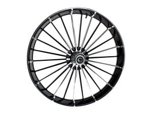 High-performance motorcycle wheel for Revelry Motorcycles in Australia.