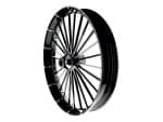 High-performance motorcycle wheel for Revelry Motorcycles and custom bike builds.