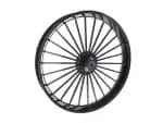 Spoked motorcycle wheel for Revelry Motorcycles, custom alloy bike rim, high-performance motorcycle accessory.