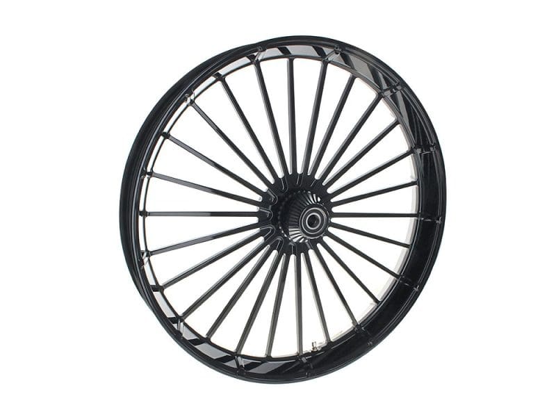 26in. x 3.75in. FXBR3/Breakout Replica Wheel - Gloss Black. Fits Breakout 2013up. Spoked motorcycle wheel for Revelry Motorcycles, custom alloy bike rim, high-performance motorcycle accessory.