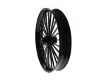 Black motorcycle wheel with spokes for Revelry Motorcycles.