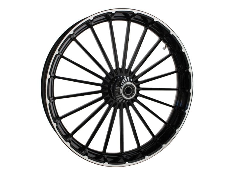 26in. x 3.75in. Ranger/Turbine Replica Wheel - Black Anodize High-performance motorcycle wheel for Revelry Motorcycles, durable and lightweight.