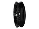 Black motorcycle wheel for Revelry Cycles motorbikes in Australia.