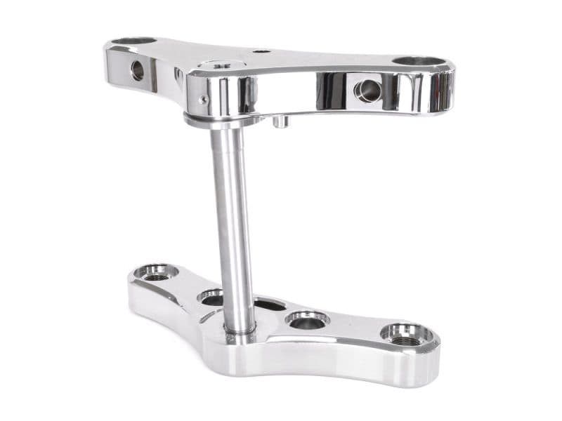 High-quality aluminium motorcycle triple tree for custom Revelry Motorcycles builds.