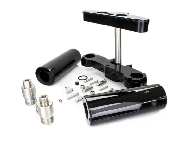 Black motorcycle accessories and hardware kit for Revelry Motorcycles.