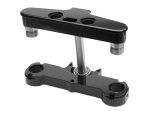 Enhanced black motorcycle triple tree top and bottom clamps for Harley Davidson and custom bikes.
