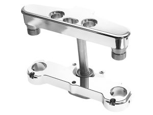 Authentic motorcycle triple tree fork clamp for enhanced stability and performance.