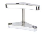 Polished motorcycle triple tree steering stem clamp for custom bikes.