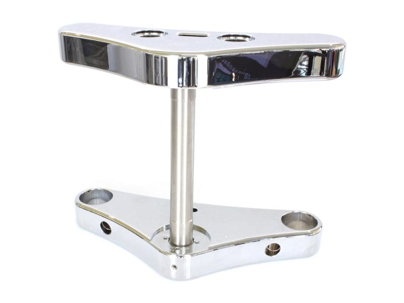 Highly polished motorcycle triple tree clamp for custom bikes.