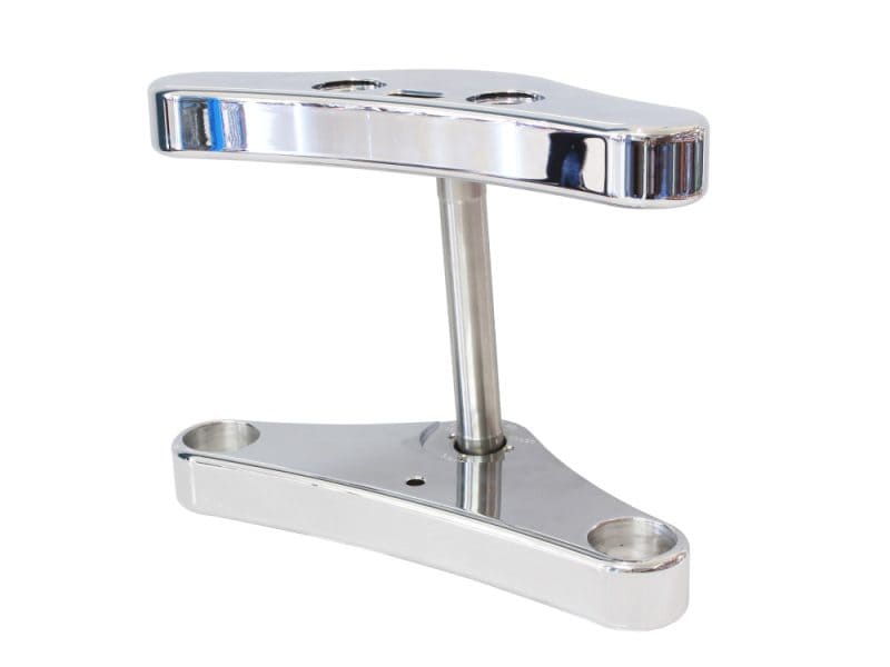 Shiny chrome motorcycle handlebar riser for Revelry Motorcycles Australia.