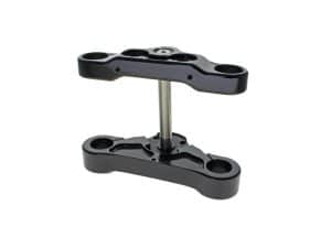 Solid black motorcycle fork stabilizer for enhanced bike handling and safety.