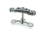 High-performance motorcycle shock linkage with polished chrome finish for enhanced ride stability.