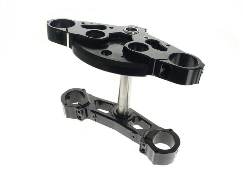 7 Degree X23 Raked Triple Tree Kit - Black. Fits Street Glide & Road Glide 2024up with 23in. Wheel Upgrade. High-performance motorcycle triple tree steering stem assembly for Revelry Motorcycles.