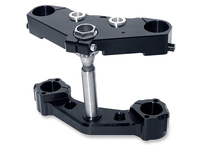 Aluminium motorcycle triple clamp for Revelry Motorcycles custom builds.