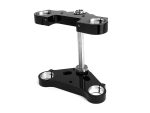 Aluminium motorcycle triple tree clamp for Revelry Motorcycles, black finish, precision CNC machined.