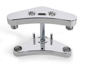 Polished motorcycle triple tree handlebar clamp for Revelry Motorcycles.