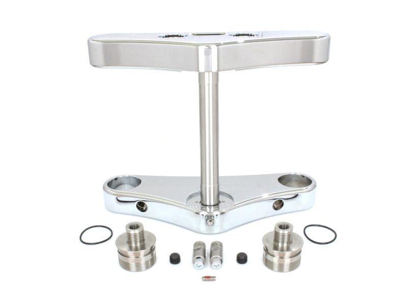 3 Degree Raked Wide Glide Conversion Triple Tree Kit - Chrome. Fits Rocker 2008-2010. Aluminium motorcycle triple tree and fork parts for custom bikes.