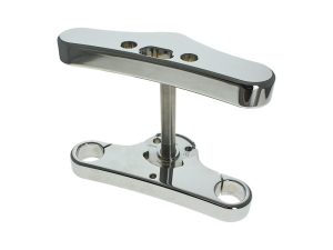 Polished motorcycle handlebar clamp for Revelry Motorcycles, durable and stylish.