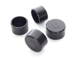 Black motorcycle crash bobbins for Revelry Motorcycles. Durable, high-quality engine protection accessories.