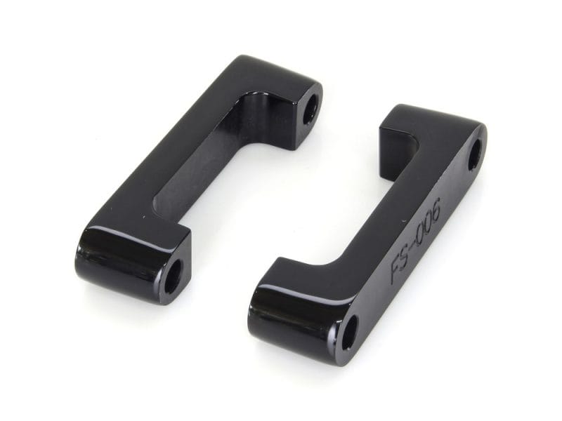 High-quality black motorcycle fork linkage components for Revelry Motorcycles and custom bike builds.