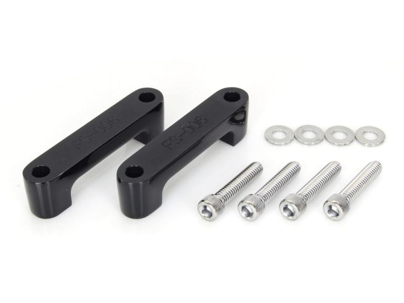 High-quality black motorcycle suspension linkage mounts with screws and washers for Revelry Motorcycles.