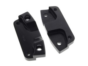 Black motorcycle engine compensation brackets for Revelry Motorcycles, durable and high-quality.