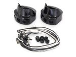 Black motorcycle handlebar risers and wiring harness for Revelry Motorcycles.