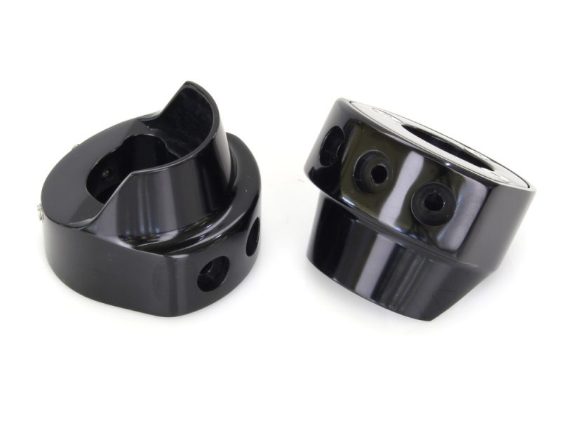 Black motorcycle handlebar risers for Revelry Motorcycles accessories, enhancing riding comfort and control.