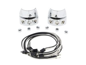 Chrome motorcycle riser brackets and wiring harness for Revelry Motorcycles Australia.