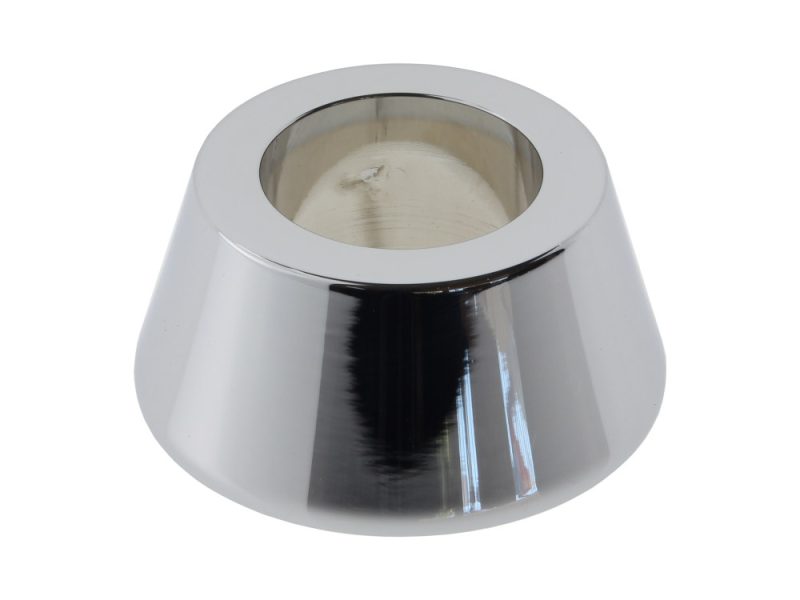 Shiny chrome motorcycle handlebar end cap for Revelry Motorcycles Australia.