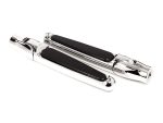 Polished chrome motorcycle footpegs for Harley Davidson bikes evocative of Revelry Motorcycles style.