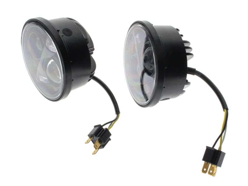 High-performance motorcycle headlights with clear lenses for Revelry Motorcycles.