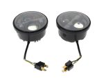 Black motorcycle LED turn signals with wiring harness for Revelry Motorcycles.