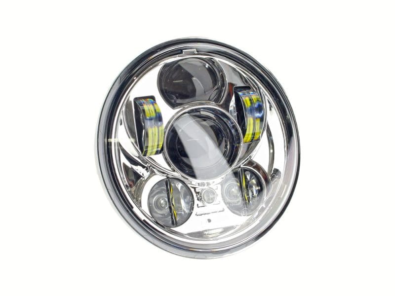 5-3/4in. LED HeadLight Insert - Chrome. Fits H-D Street 500 (XG500) Bright LED motorcycle headlight with high-performance optics for Revelry Motorcycles.