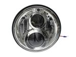 Bright chrome motorcycle headlight with dual projector lenses for Revelry Motorcycles, Australian delivery.