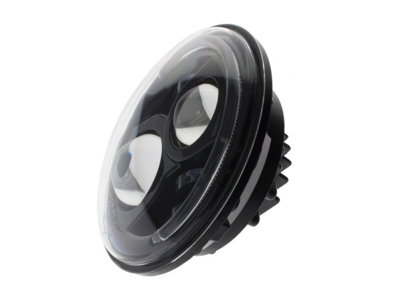 High-performance motorcycle headlight with sleek black design for Revelry Motorcycles AUS.