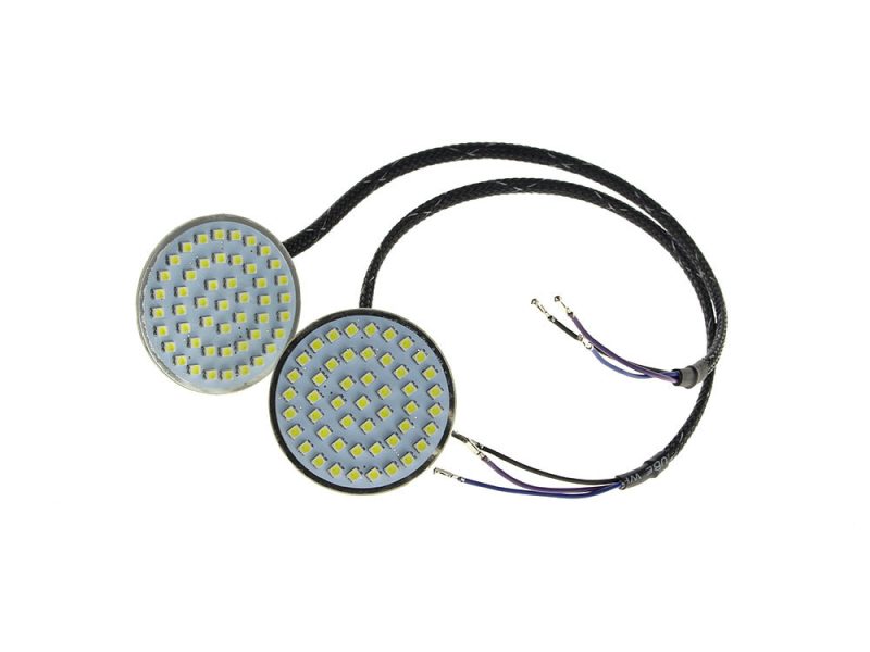 LED DRL Front Turn Signal Inserts. Amber Turn High power LED motorcycle indicator lights for Revelry Motorcycles.