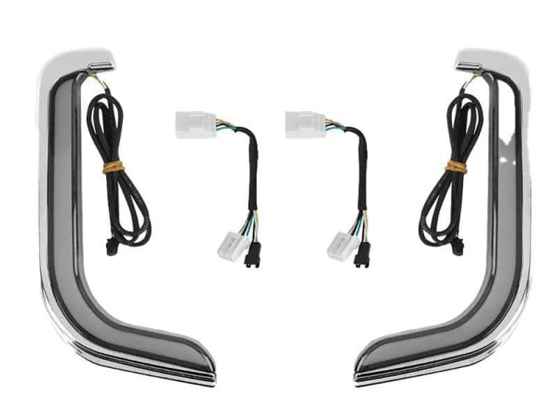 LED motorcycle turn signal lights with wiring harness for Revelry Motorcycles.