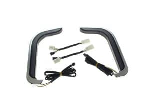 LED motorcycle daytime running lights with wiring harness for Revelry Motorcycles.