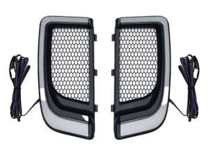 Honeycomb grille inserts with wiring for motorcycle customization, ideal for enhancing Revelry Motorcycles' style.