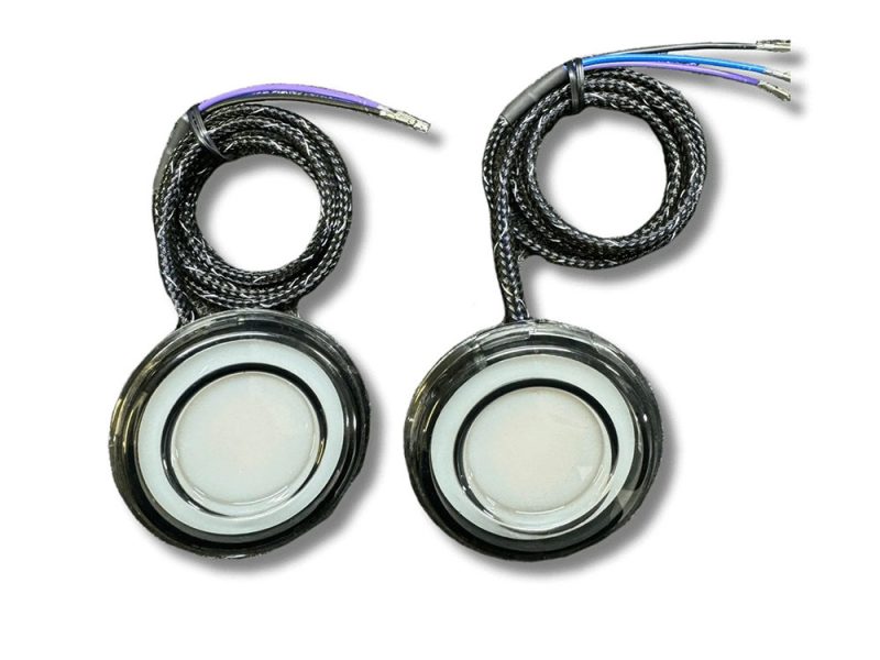 FusionFX LED DRL Front Turn Signal Inserts. Amber Turn High-performance motorcycle LED turn signals with braided wiring for enhanced durability.